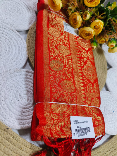 Luxurious Crimson Red Traditional Zari Saree