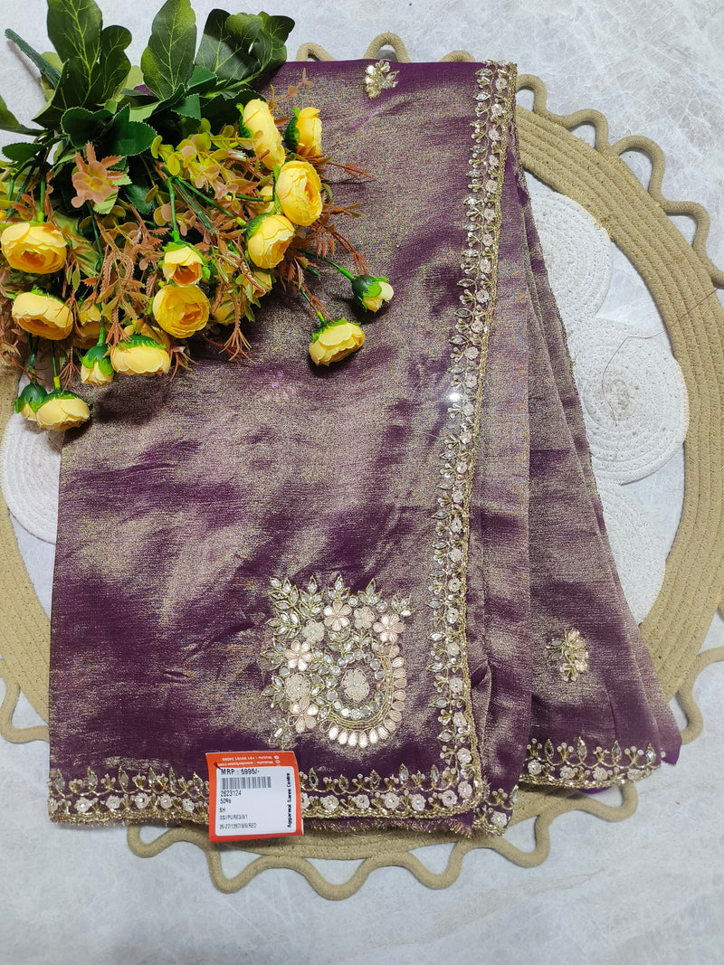 Stunning Purple Fancy Saree with Shimmering Silver Border