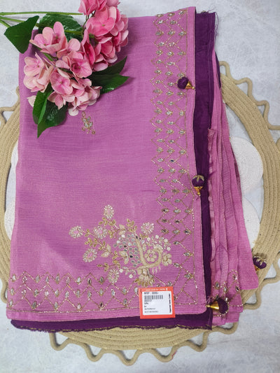 Regal Mauve Fancy Saree with Mirror Work and Tassel Details