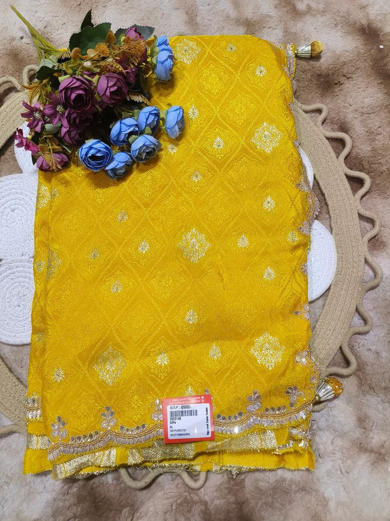 Radiant Golden-Yellow Silk Saree with Intricate Zari
