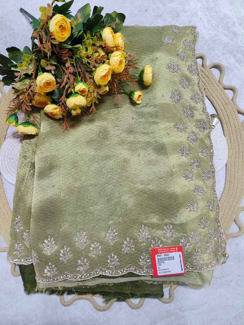 Graceful Sage Green Fancy Saree with Silver Embroidery