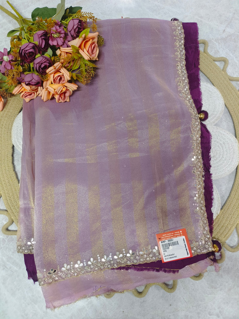 Royal Purple Striped Fancy Saree with Embellished Border
