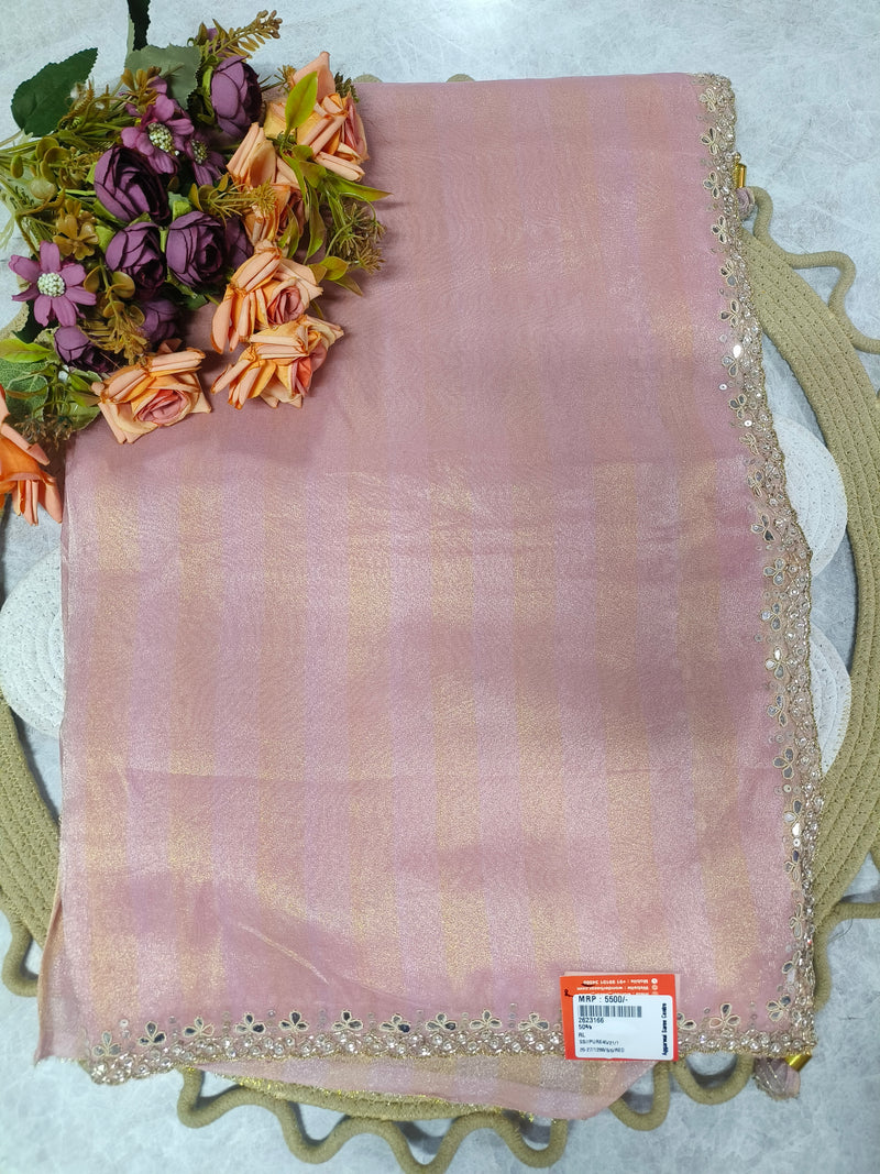 Chic Blush Pink Striped Fancy Saree with Sequin Detailing