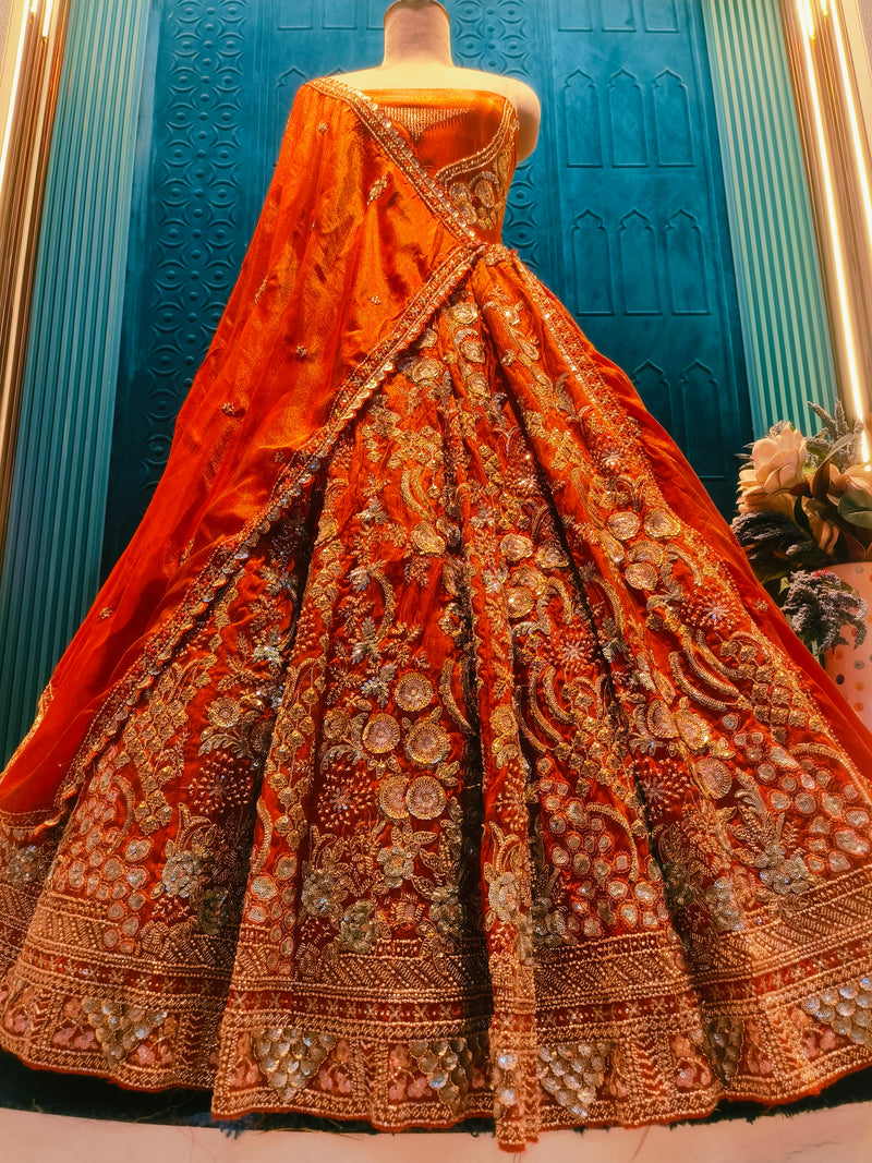 Royal Velvet Burgundy Bridal Lehenga with Architectural Embroidery