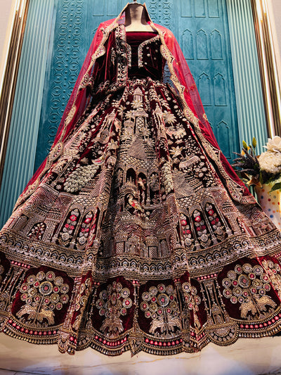 Exquisite Amber Bridal Lehenga with Shimmering Gold Accents