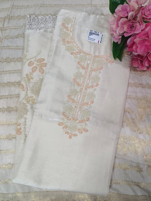 Beaded Floral Pastel Silk Unstitched Suit Set