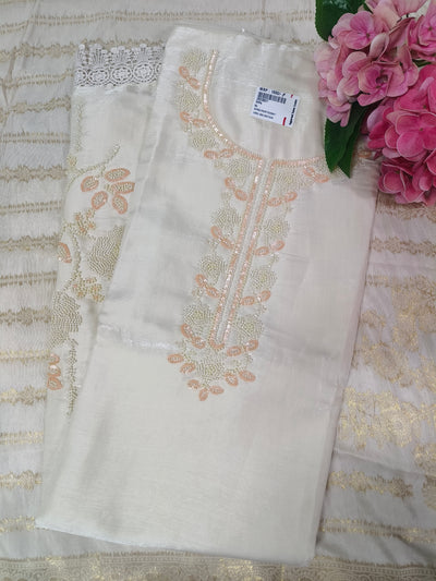 Beaded Floral Pastel Silk Unstitched Suit Set