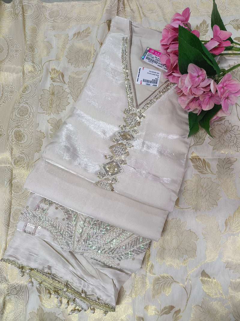 Sophisticated Sequin & Pearl Work Silk Suit Set
