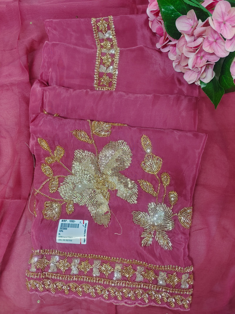 Radiant Olive Green Floral Sequin Silk Suit
