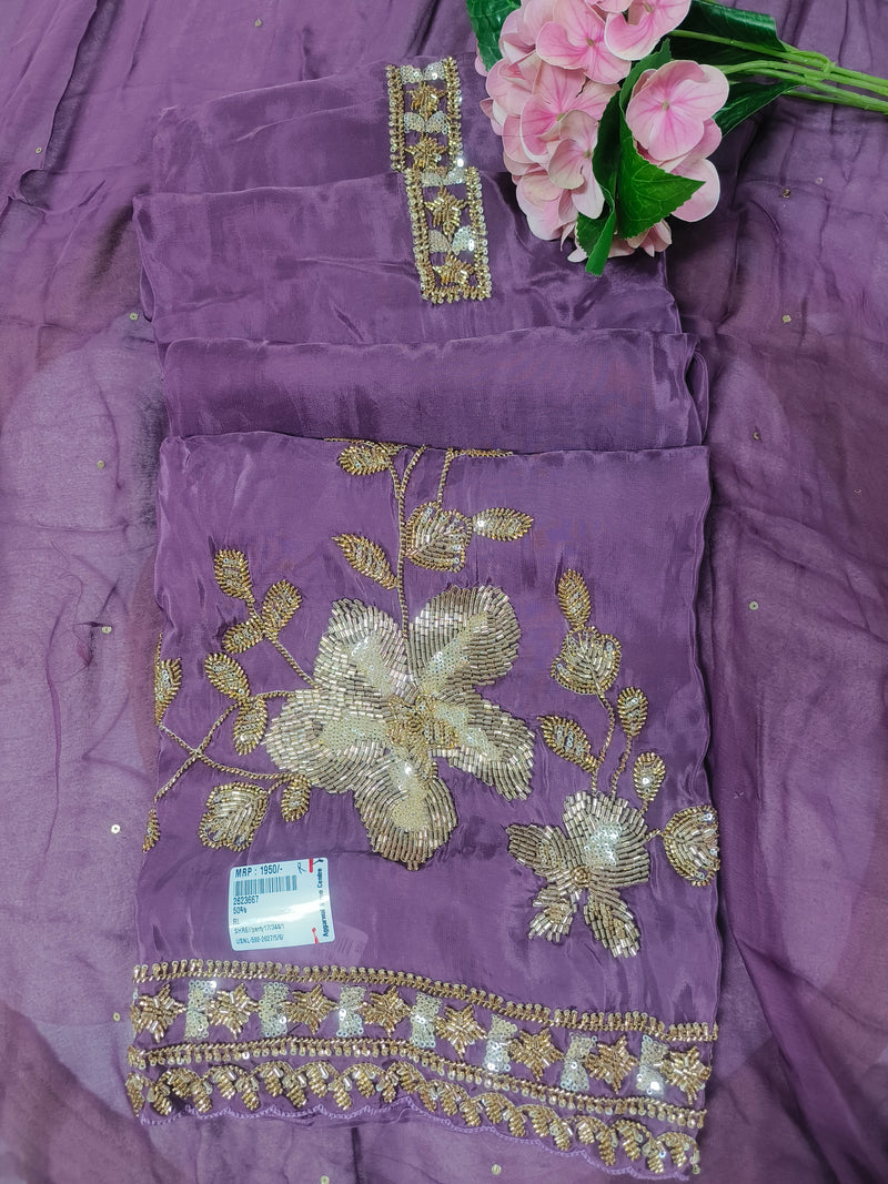 Radiant Olive Green Floral Sequin Silk Suit