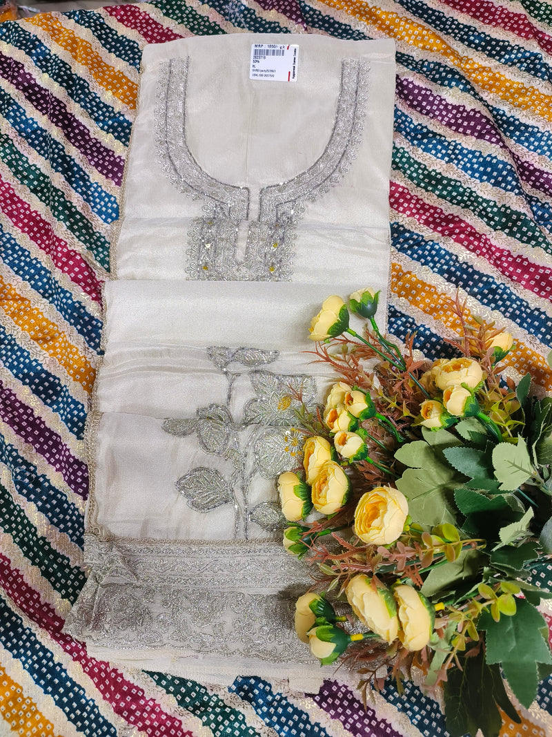 Elegant Off-White Fancy Suit with Intricate Silver Threadwork