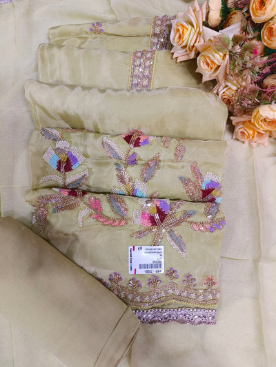 Elegant Light Gold Embellished Festive Suit Set