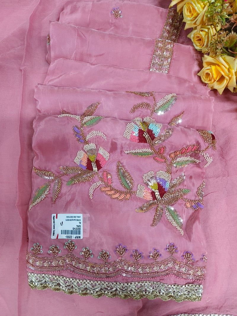 Elegant Light Gold Embellished Festive Suit Set