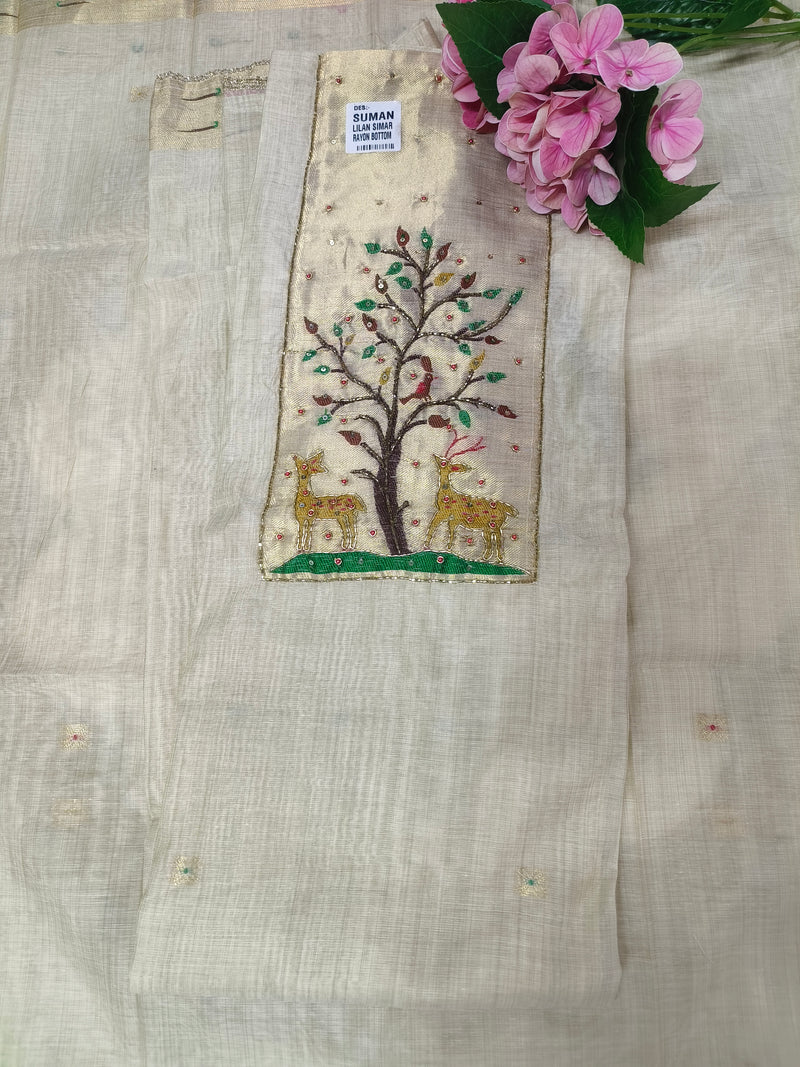 Sophisticated Off-White Embroidered Suit Set with Rustic Charm
