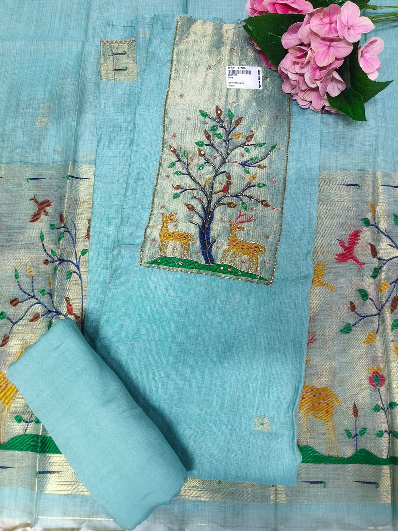 Vibrant Sky Blue Ethnic Suit Set with Detailed Forest Embroidery