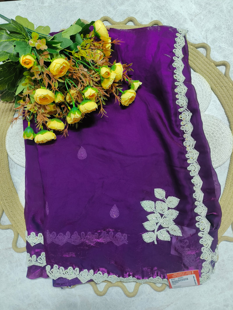 Royal Purple Designer Saree with Pearl Border Work