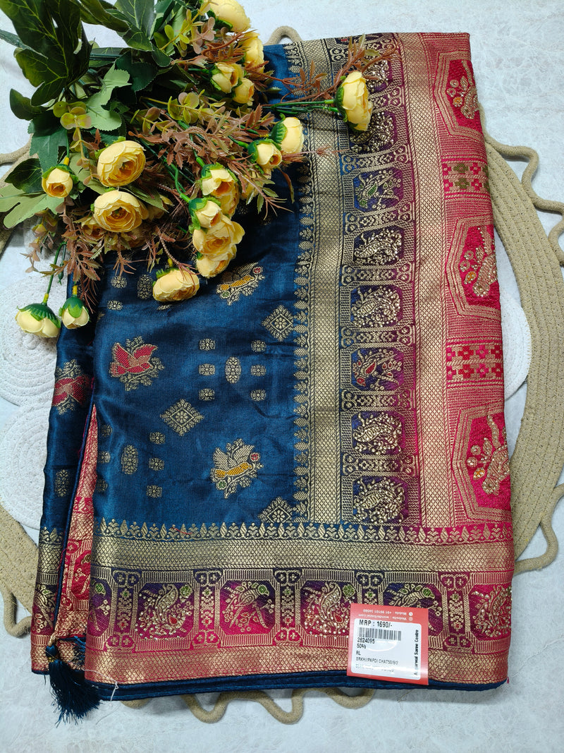 Regal Royal Blue Banarasi Silk Saree with Traditional Zari Border