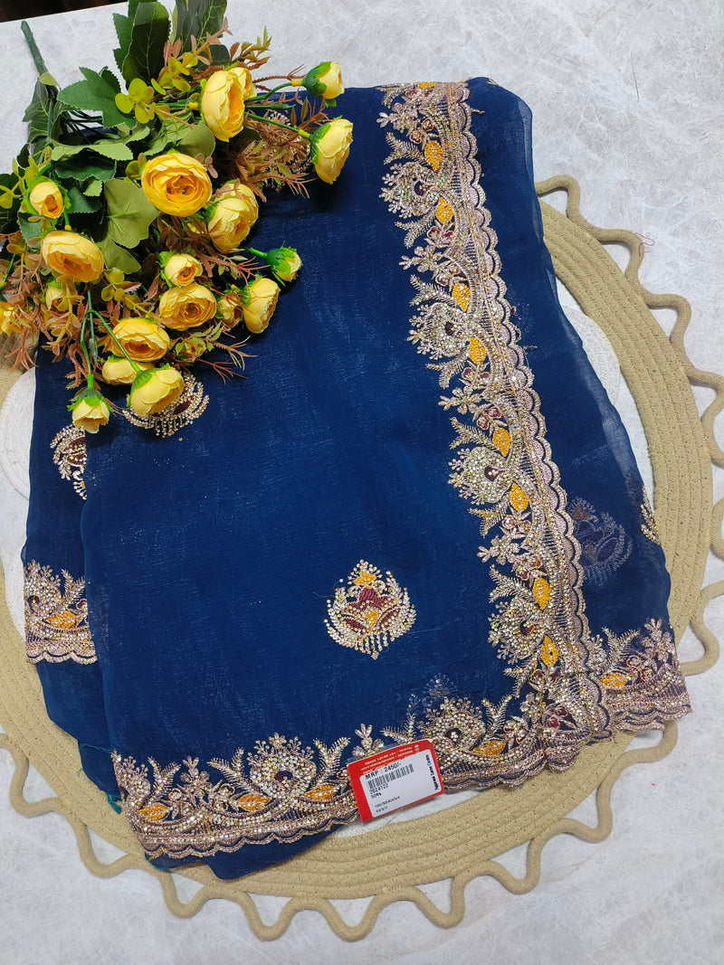 Sophisticated Navy Blue Embellished Saree for Occasions