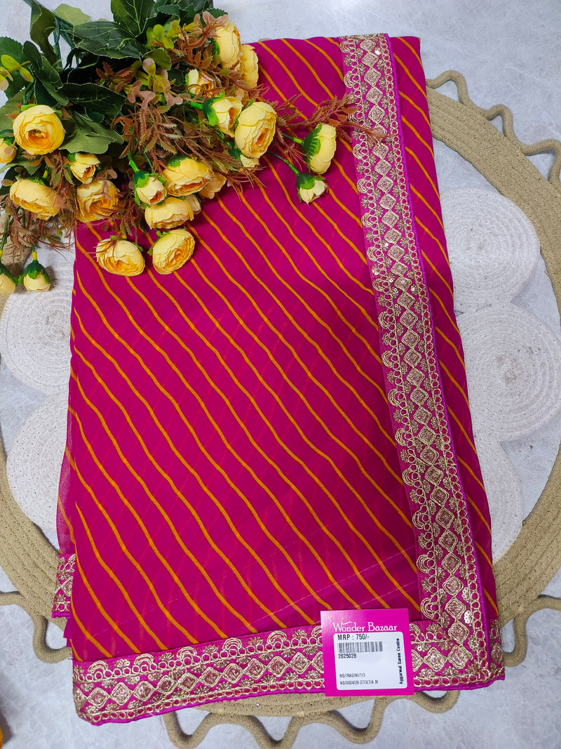 Elegant Pink Leheriya Saree with Rich Golden Border