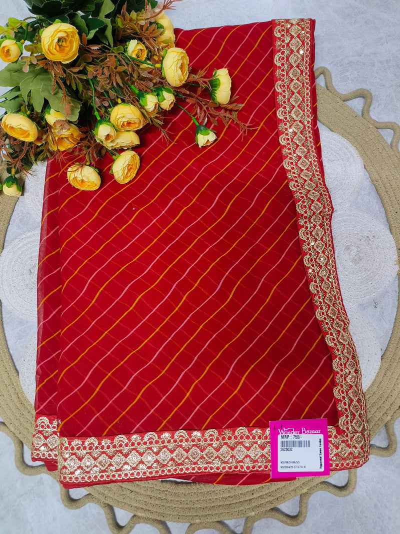 Classic Red Leheriya Saree with Intricate Gold Border