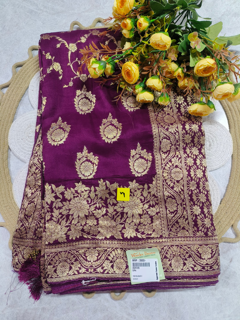 Sophisticated Purple Brocade Silk Saree with Heavy Gold Weave