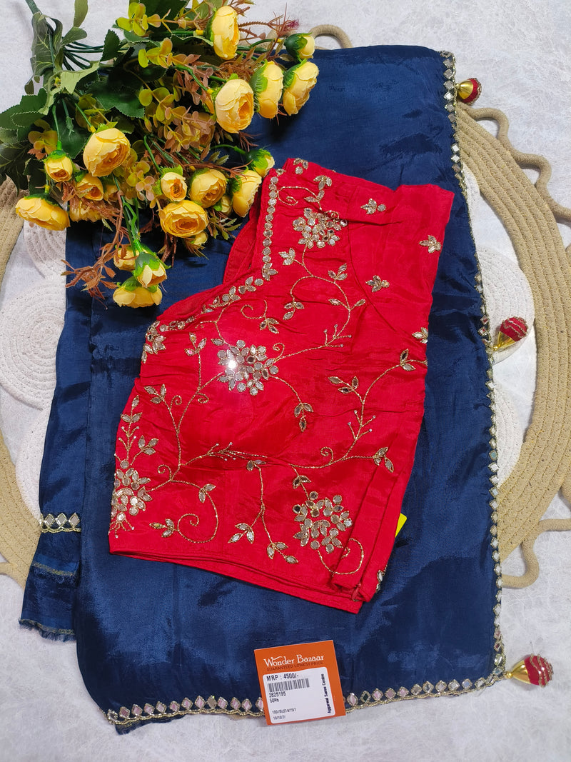 Regal Navy Blue Silk Saree with Heavy Embroidered Blouse
