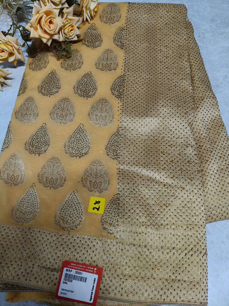 Chic Gold Sequin-Embellished Mustard Yellow Saree for Festivities