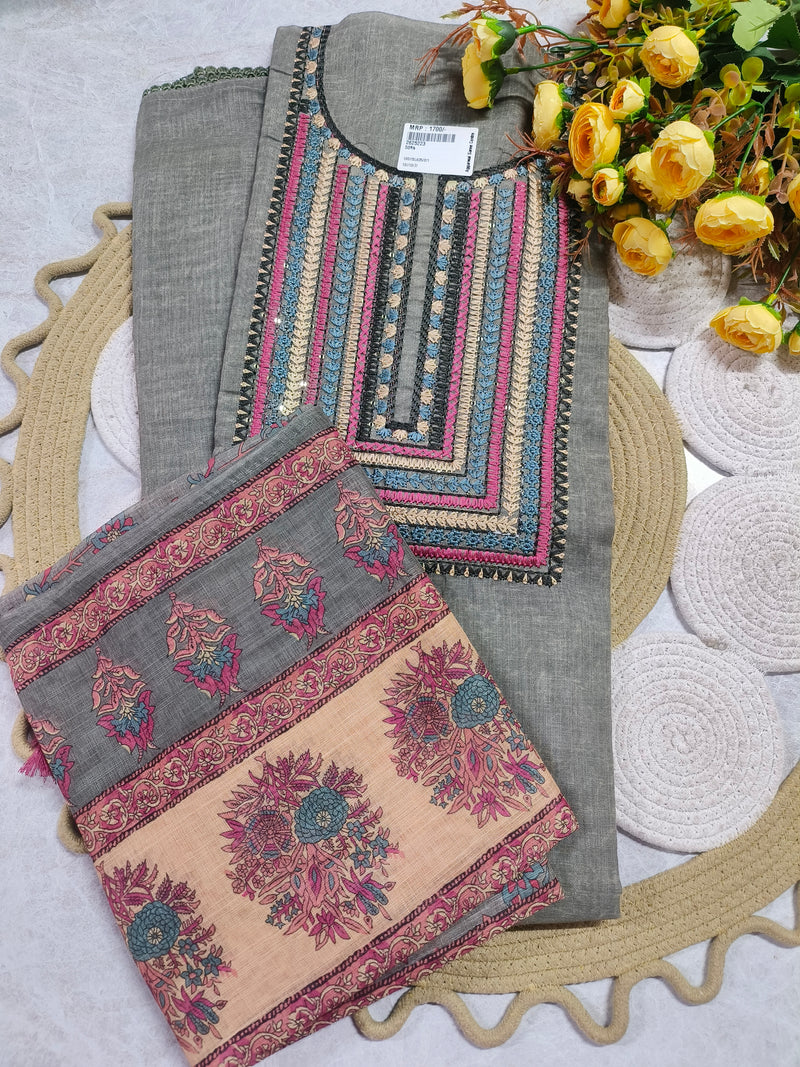 Sophisticated Grey Embroidered Suit with Floral Accents