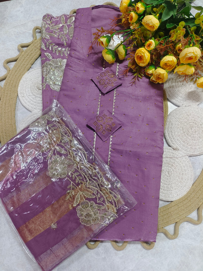 Sophisticated Purple Suit with Ornate Gold Floral Details