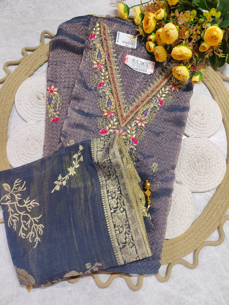 Sophisticated Charcoal Grey Embellished Party Wear Suit Set