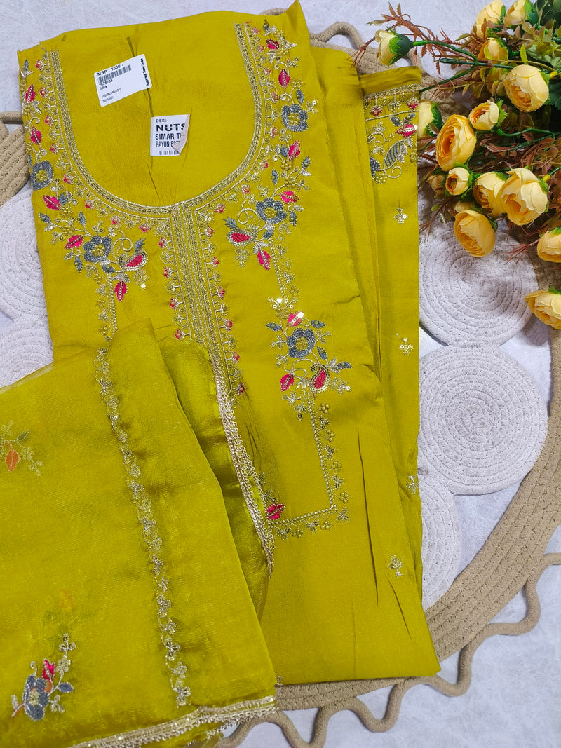 Vibrant Mustard Yellow Floral Thread Work Salwar Suit