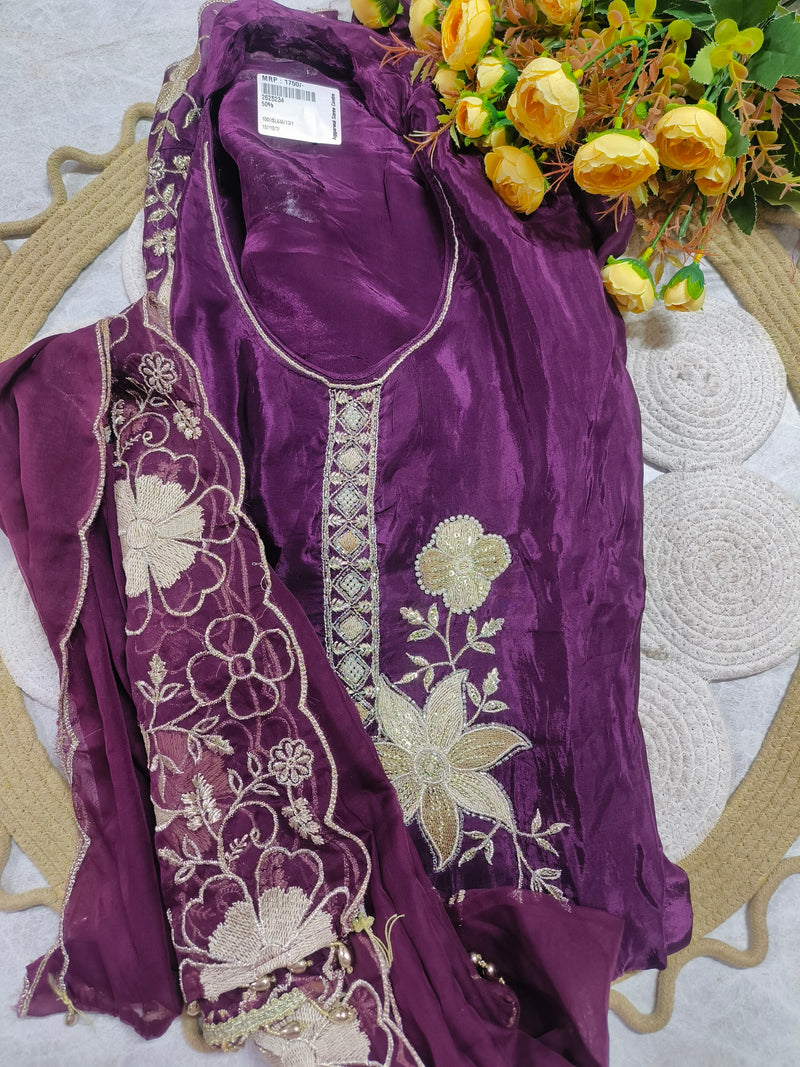 Regal Deep Purple Embellished Silk-Blend Salwar Suit