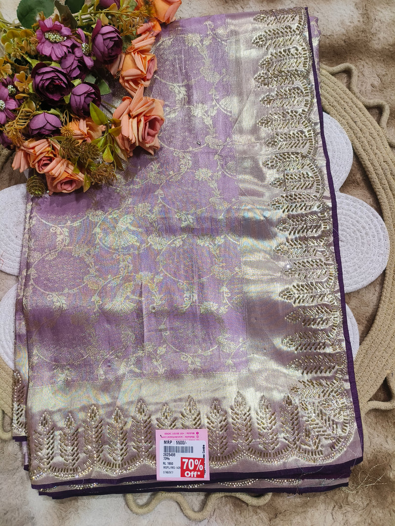 Elegant Dusty Rose Embroidered Saree with Zari Accents