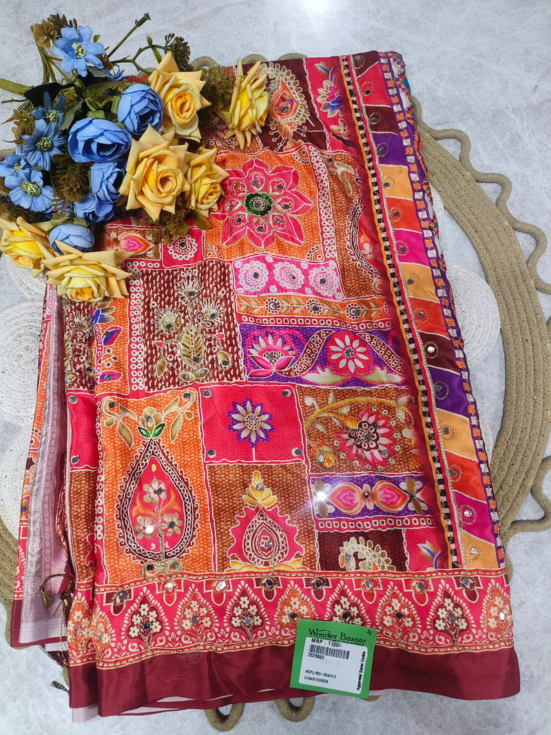 Vibrant Multicoloured Patchwork Saree with Embellished Mirror Work