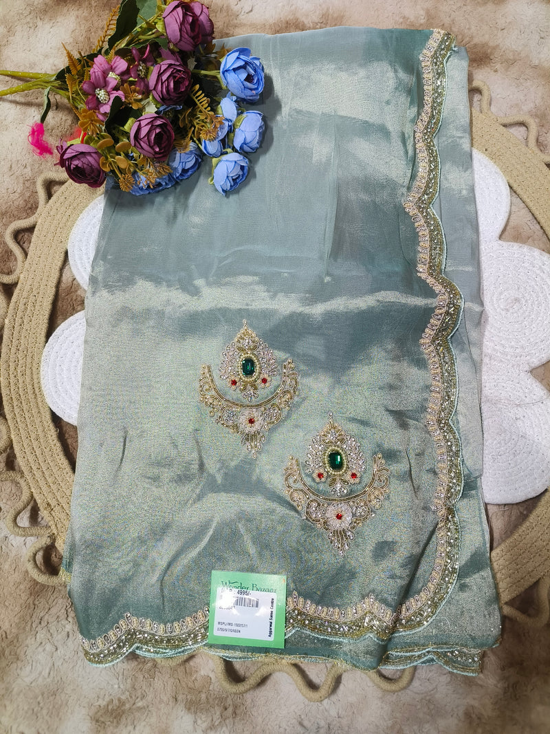 Graceful Grey Fancy Saree with Embellished Stone Motifs