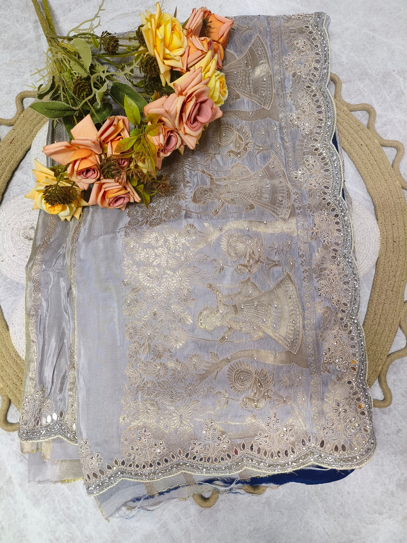 Graceful Silver Grey Designer Saree with Foil Print