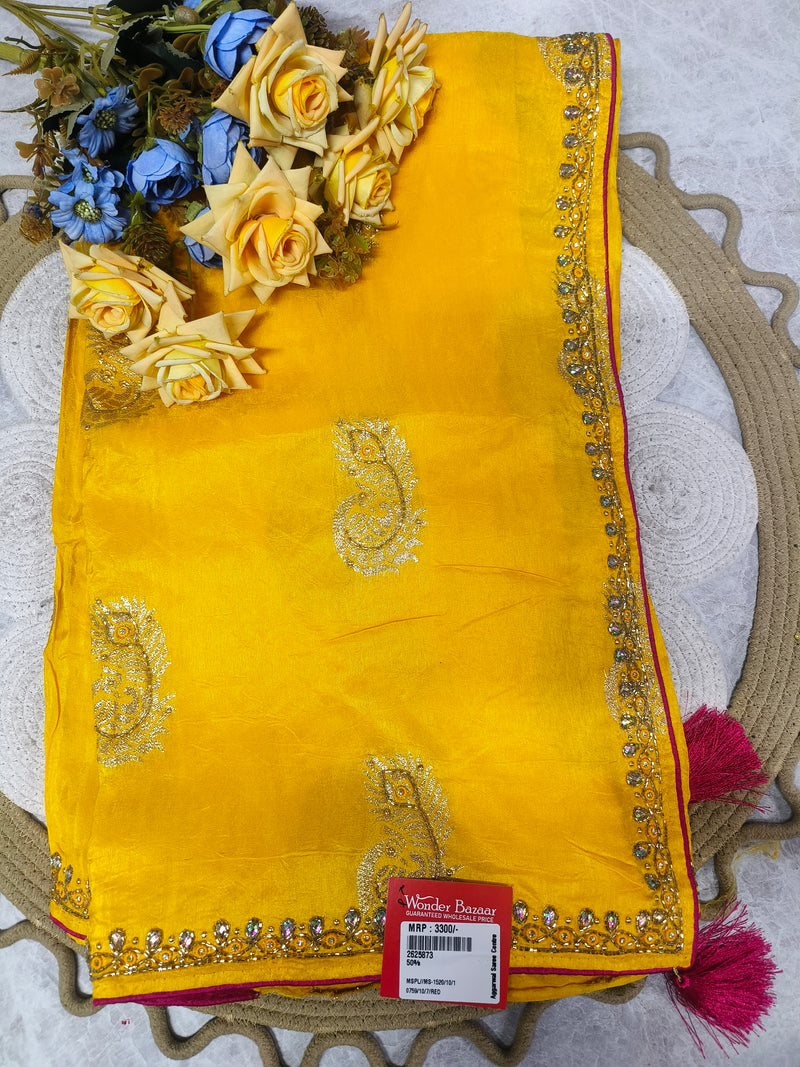 Vibrant Yellow Embellished Festive Silk Saree