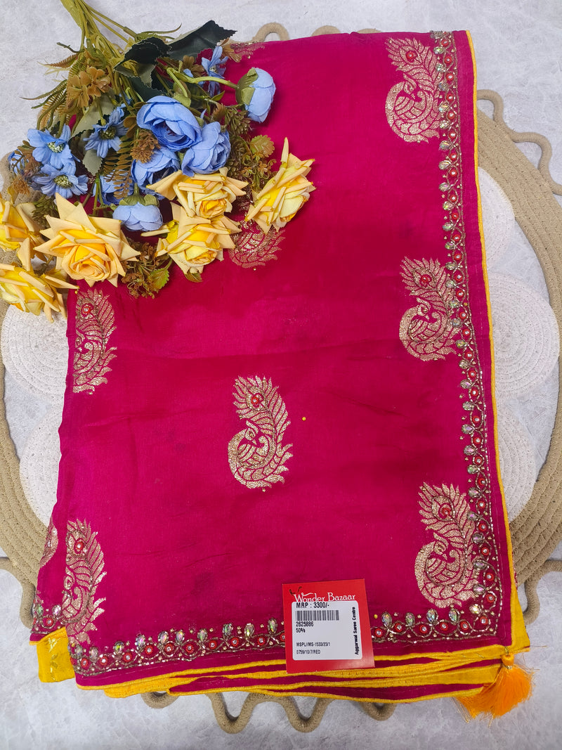 Radiant Magenta Embroidered Festive Silk Saree