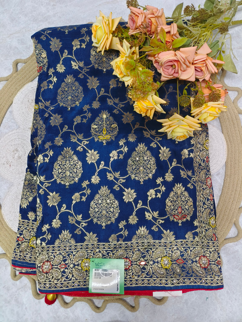 Royal Blue Banarasi-Style Fancy Saree with Rich Weave