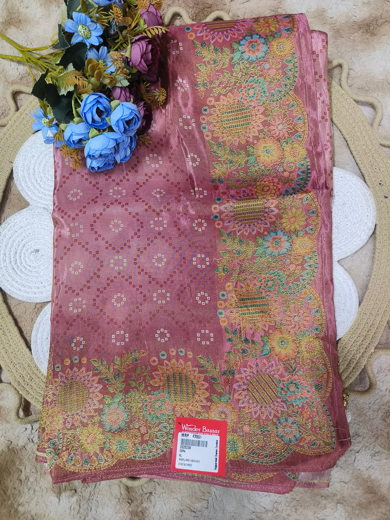 Stunning Rose-Gold Floral Embroidered Fancy Saree