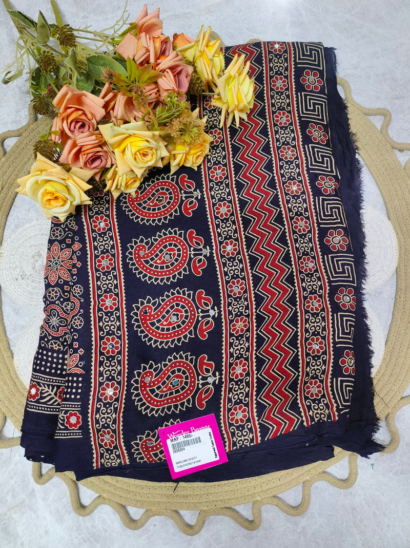 Classic Navy Blue Bandhani-Print Saree with Scalloped Edge