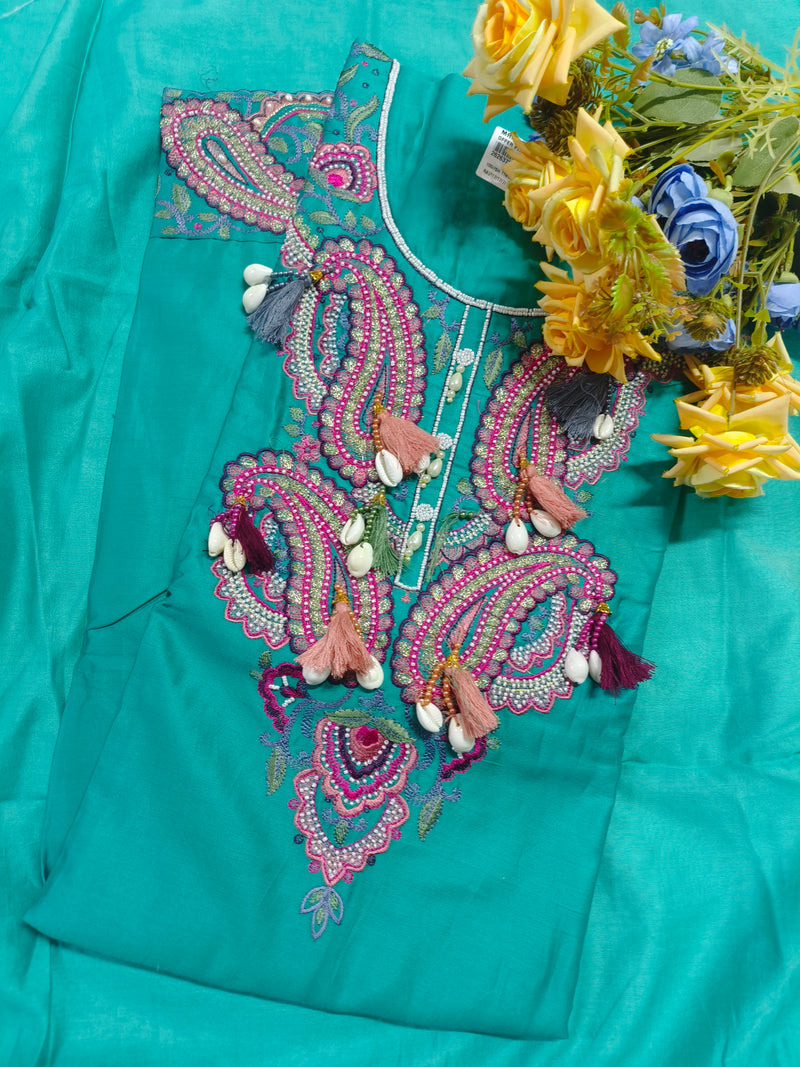 Chic Teal Blue Paisley Embellished Suit Set