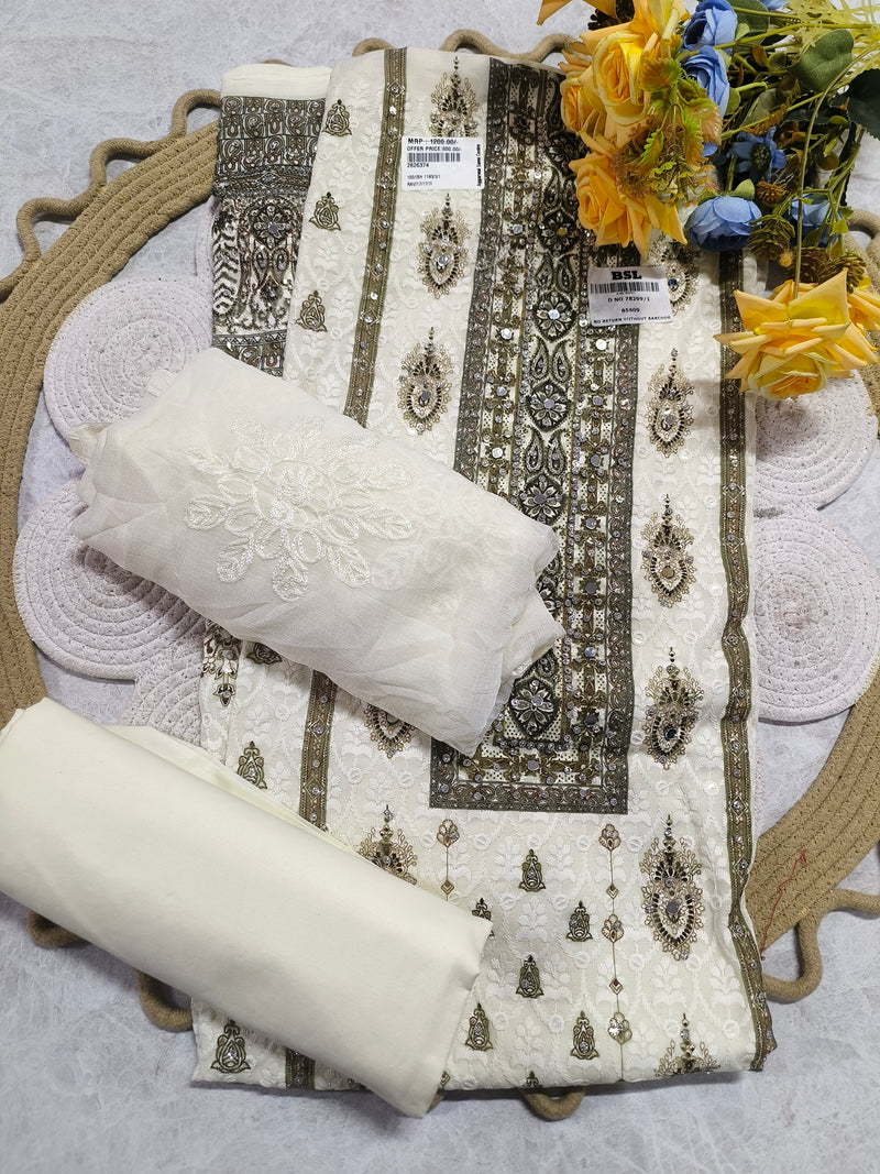 Graceful Off-White Mirror Work Ethnic Suit Set