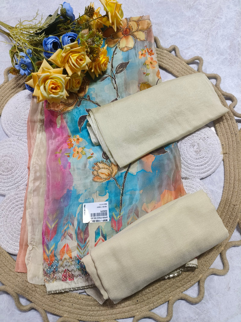 Vibrant Floral Print Suit with Rich Border Work