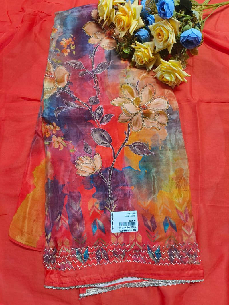Radiant Floral Printed Red & Orange Ethnic Suit