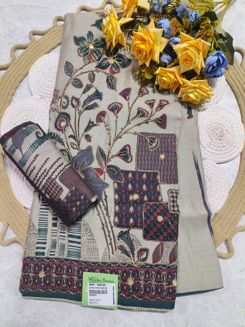 Artistic Grey & Maroon Floral Embellished Suit