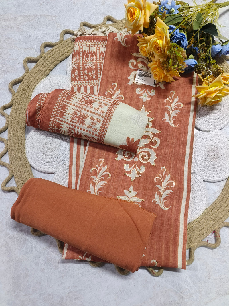 Rustic Rust Orange Printed & Embellished Suit