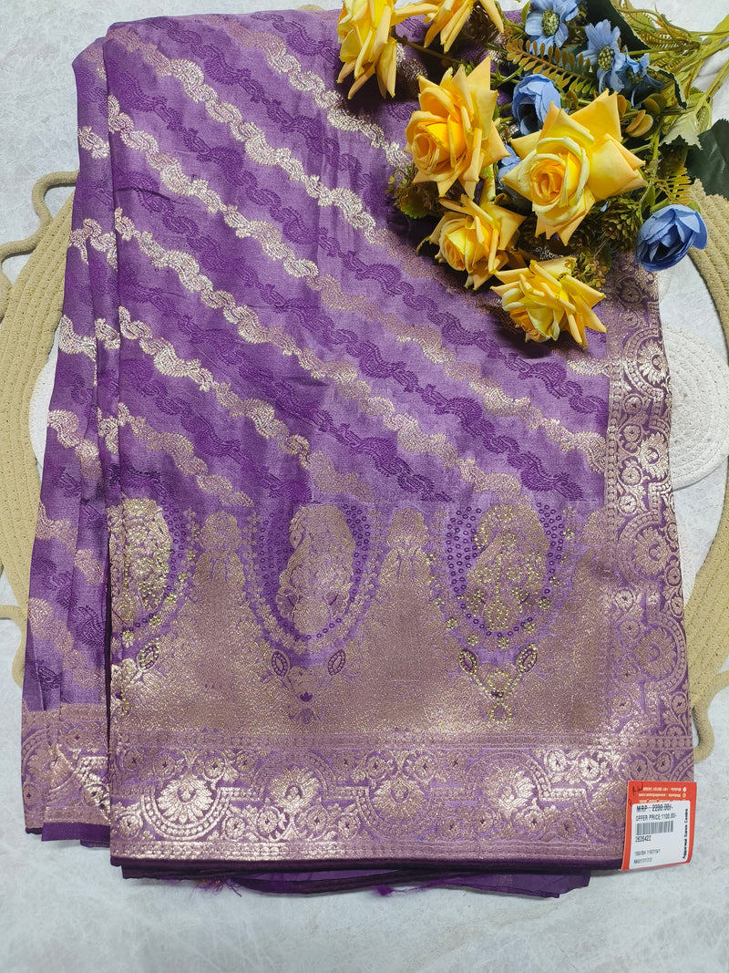 Radiant Purple Patterned Silk Saree with Zari Border
