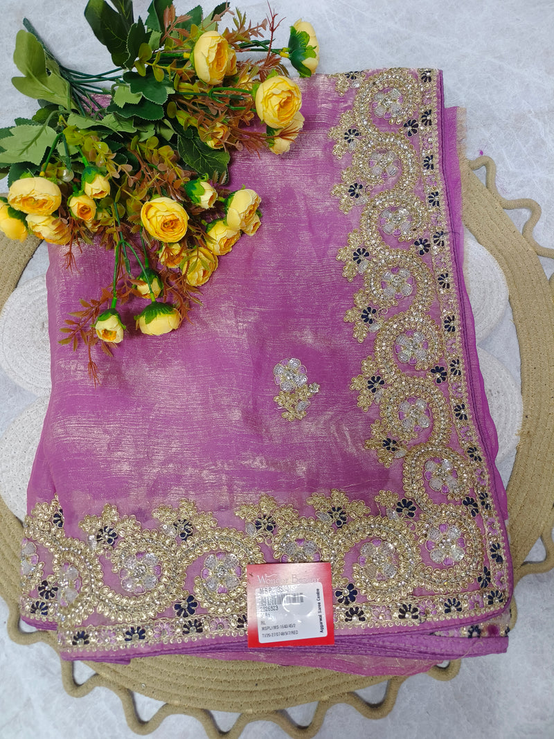 Charming Orchid Purple Designer Saree with Heavy Gold Floral Borders