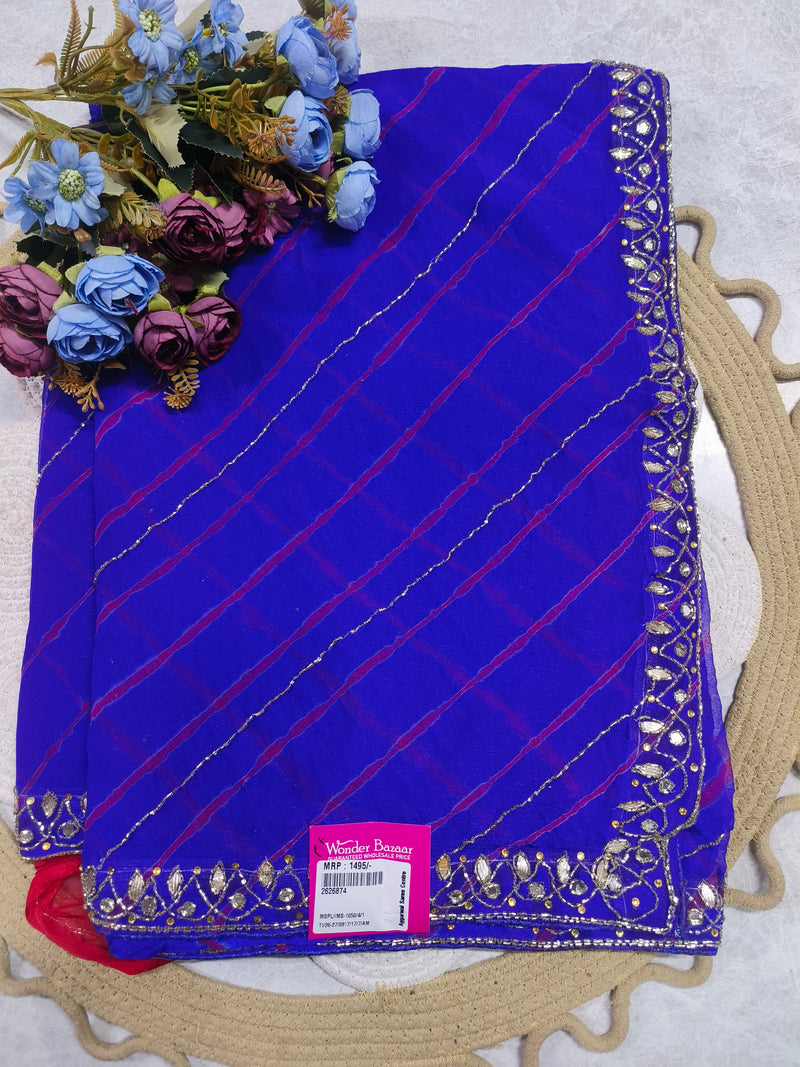 Bright Yellow Striped Fancy Saree with Mirror-Work Border
